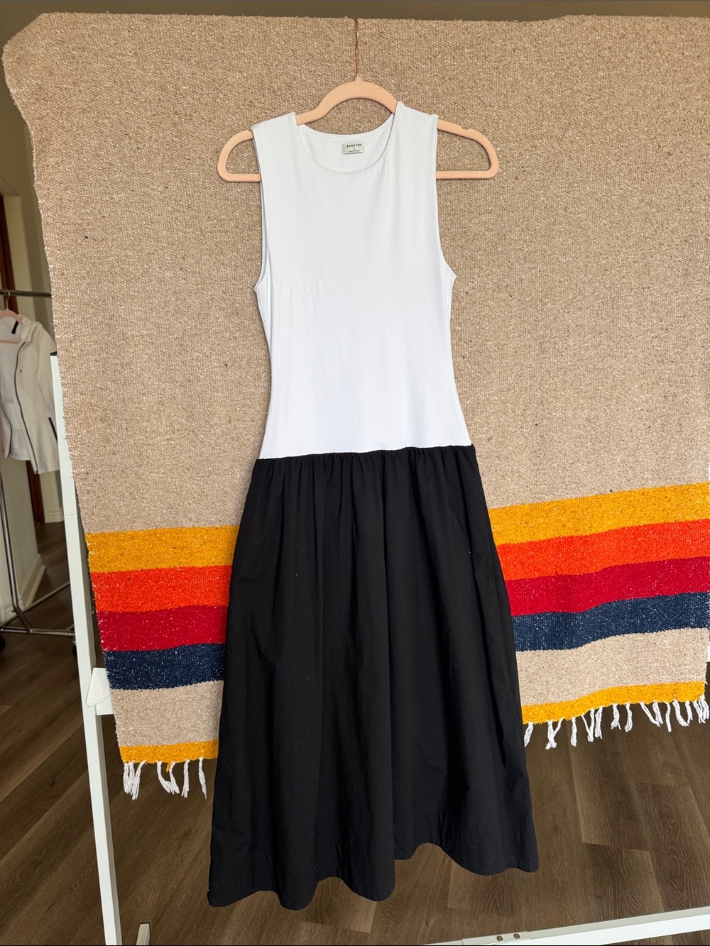 Sleeveless Two-Tone Black & White Midi Dress